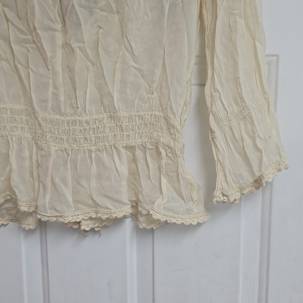 Johnny Was Cream Ivory 3/4 Sleeve Cupra Rayon Boho Embroidered Top  - Picture 9 of 10